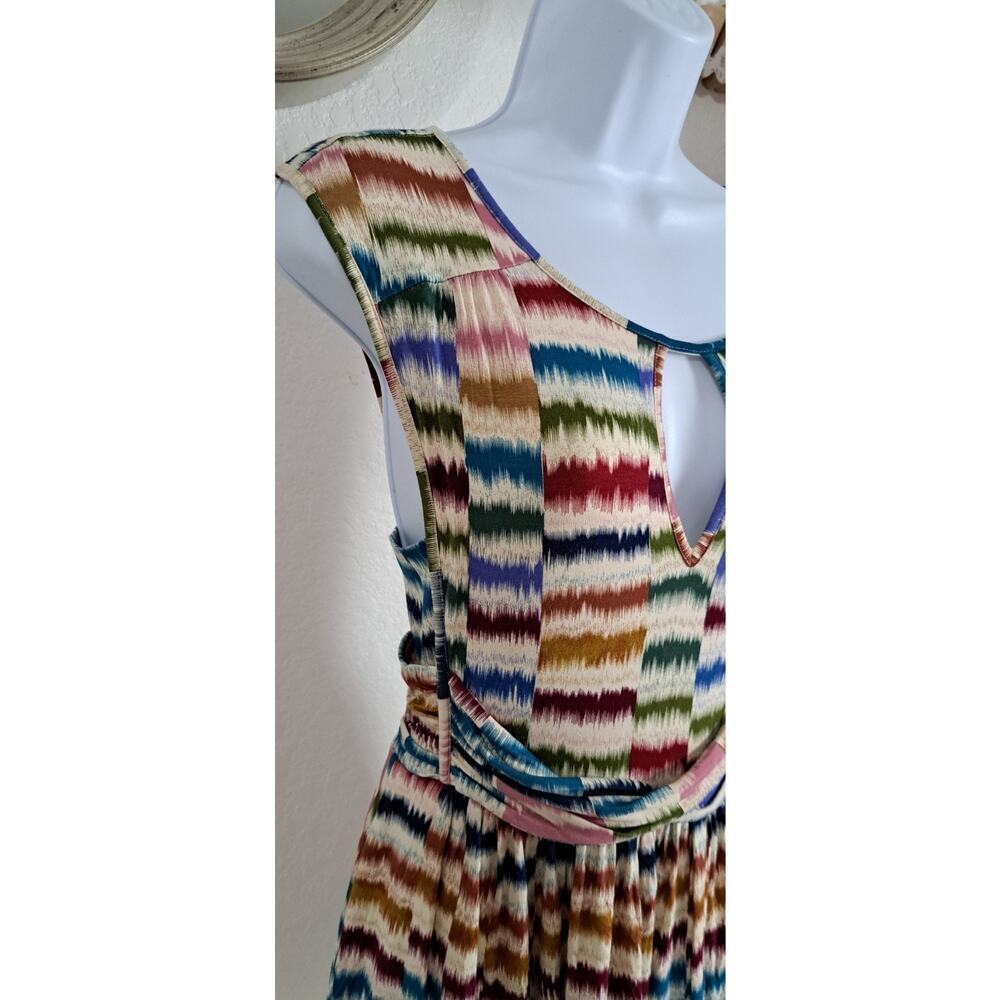 ANTHROPOLOGIE Maeve Sennebec Fit Flare Dress Sz S Jersey Knee Colorful Ikat - Picture 5 of 13